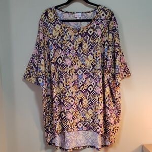 LuLaRoe Purple and Yellow Geometric Tunic T-shirt 3X